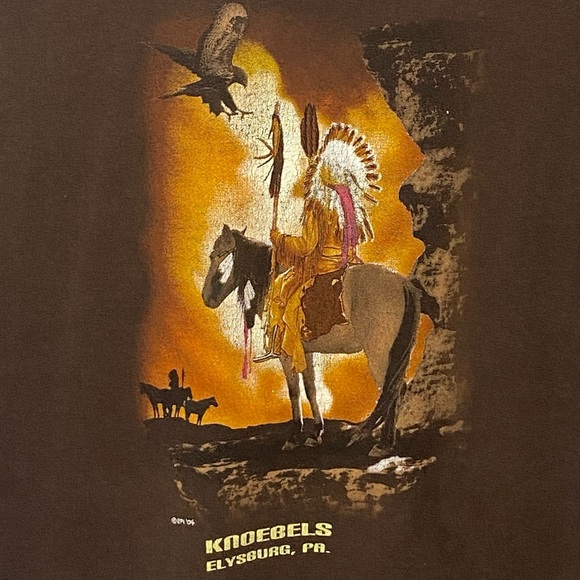 Vintage 2004 Native American & Horse Men’s Brown Short Sleeve T Shirt Size Large - Picture 2 of 6